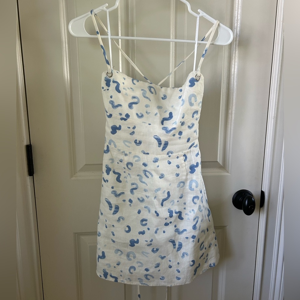 Reformation White and Blue Mini Dress